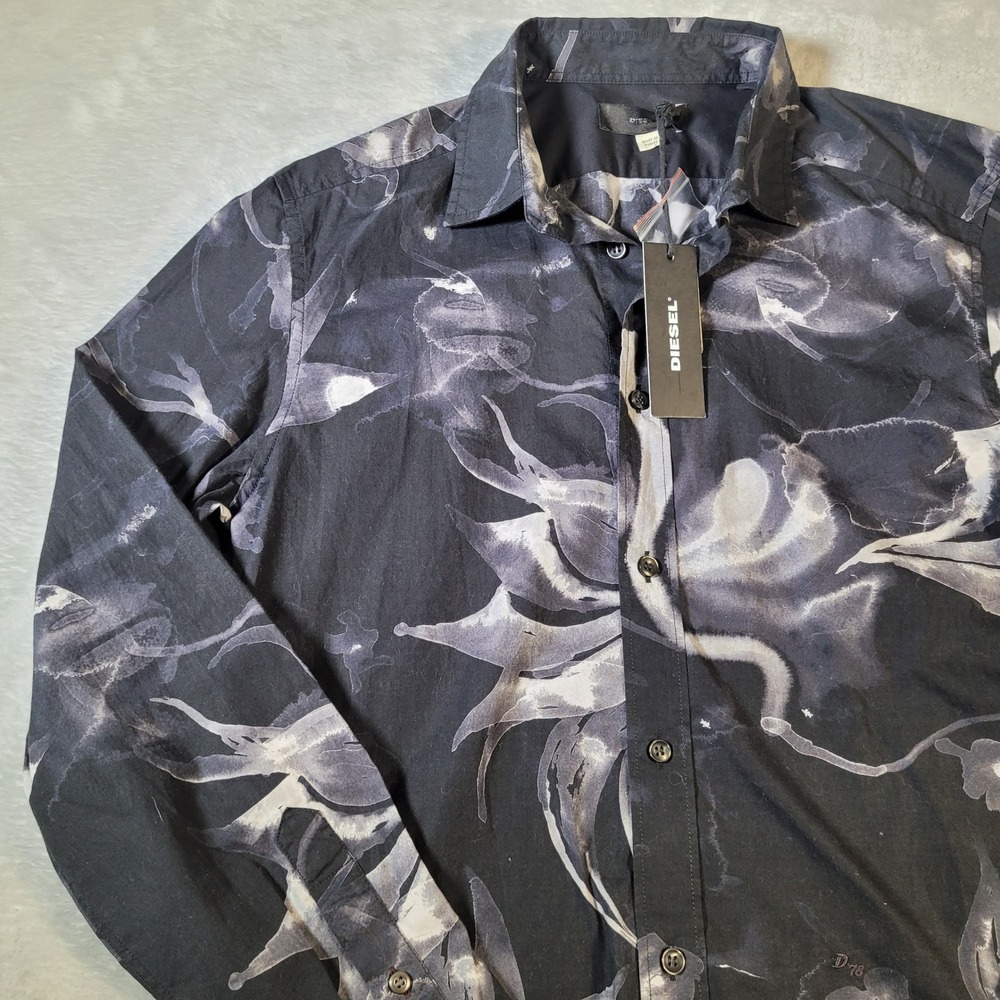 Diesel Shirt Mens Size Medium Black Floral Graphic Button-Down Abstract Design - Picture 3 of 15